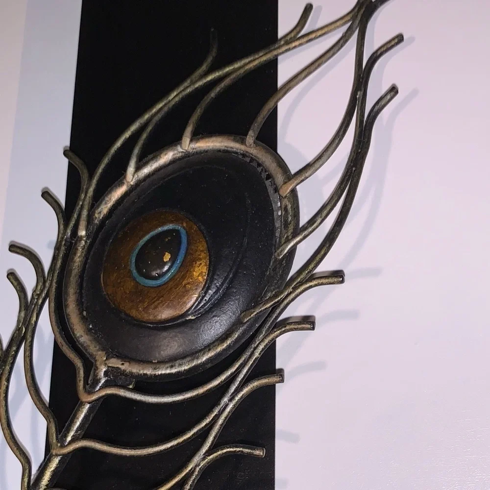 90s Y2K Era Metal Peacock Feather Wall Art Large Candle Holder Pier 1 Imports